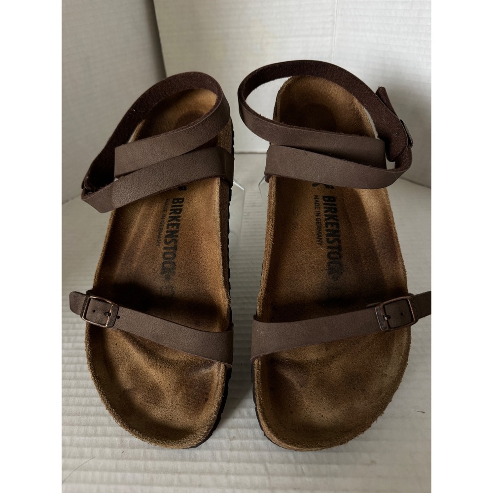 Birkenstock Yara Sandals Womens 40 Brown Leather Ankle Strap Buckle Flat